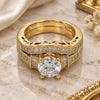 Oro Laminado Wedding Ring, Gold Filled Style Duo Design, with White Cubic Zirconia, Polished, Golden Finish, 01.99.0081.09 (Size 9)
