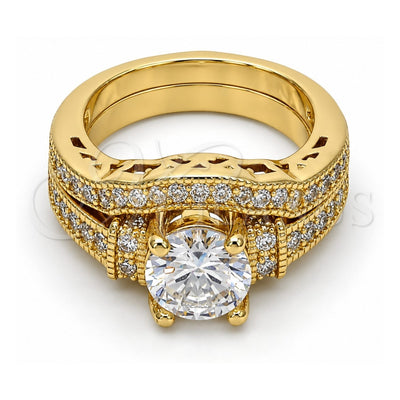 Oro Laminado Wedding Ring, Gold Filled Style Duo Design, with White Cubic Zirconia, Polished, Golden Finish, 01.99.0081.09 (Size 9)