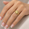 Oro Laminado Multi Stone Ring, Gold Filled Style Flower Design, with White Micro Pave, Polished, Golden Finish, 01.99.0083.09 (Size 9)