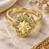 Oro Laminado Multi Stone Ring, Gold Filled Style Flower Design, with White Micro Pave, Polished, Golden Finish, 01.99.0083.09 (Size 9)