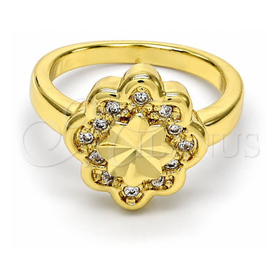 Oro Laminado Multi Stone Ring, Gold Filled Style Flower Design, with White Micro Pave, Polished, Golden Finish, 01.99.0083.09 (Size 9)