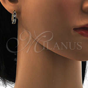 Gold Filled Hoop Earrings — Huggie Hoop with Sapphire Blue and White Cubic — main product view — SKU 109652 | Oro Laminado aretes de aro — Huggie Hoop with Sapphire Blue and blanco Cubic — SKU 109652
