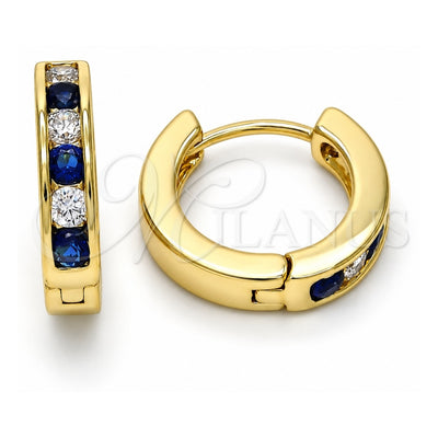 Oro Laminado Huggie Hoop, Gold Filled Style with Sapphire Blue and White Cubic Zirconia, Polished, Golden Finish, 02.99.0029.2.20