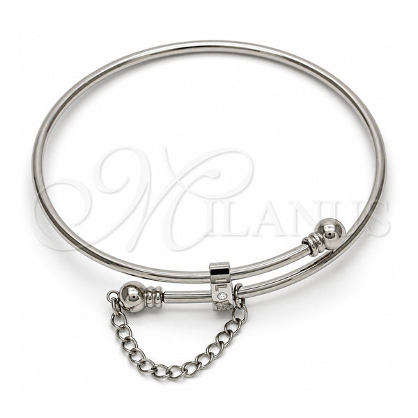 Stainless Steel Individual Bangle, Love Design, with White Crystal, Polished, Steel Finish, 07.258.0001.05 (02 MM Thickness, Size 5 (2.50 Diameter))