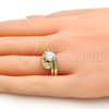 Oro Laminado Wedding Ring, Gold Filled Style Duo Design, with White Cubic Zirconia and White Micro Pave, Polished, Golden Finish, 01.99.0042.07 (Size 7)