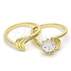 Oro Laminado Wedding Ring, Gold Filled Style Duo Design, with White Cubic Zirconia and White Micro Pave, Polished, Golden Finish, 01.99.0042.07 (Size 7)