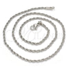 Rhodium Plated Basic Necklace, Rope Design, Polished, Rhodium Finish, 04.64.0001.1.16 (01 MM Thickness, 16 Inches Length)