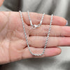 Rhodium Plated Basic Necklace, Rope Design, Polished, Rhodium Finish, 04.64.0001.1.22 (01 MM Thickness, 22 Inches Length)