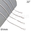 Rhodium Plated Basic Necklace, Rope Design, Polished, Rhodium Finish, 04.64.0001.1.22 (01 MM Thickness, 22 Inches Length)