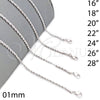 Rhodium Plated Basic Necklace, Rope Design, Polished, Rhodium Finish, 04.64.0001.1.24 (01 MM Thickness, 24 Inches Length)