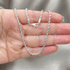 Rhodium Plated Basic Necklace, Rope Design, Polished, Rhodium Finish, 5.222.036.1.18 (02 MM Thickness, 18 Inches Length)
