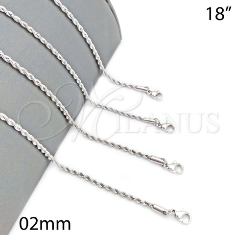 Rhodium Plated Basic Necklace, Rope Design, Polished, Rhodium Finish, 5.222.036.1.18 (02 MM Thickness, 18 Inches Length)
