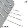 Rhodium Plated Basic Necklace, Rope Design, Polished, Rhodium Finish, 5.222.036.1.22 (02 MM Thickness, 22 Inches Length)