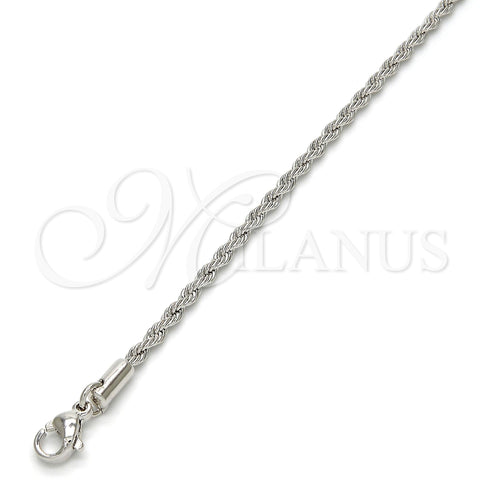 Rhodium Plated Basic Necklace, Rope Design, Polished, Rhodium Finish, 5.222.036.1.28 (02 MM Thickness, 28 Inches Length)