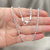 Rhodium Plated Basic Necklace, Rope Design, Polished, Rhodium Finish, 5.222.035.1.20 (03 MM Thickness, 20 Inches Length)