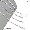 Rhodium Plated Basic Necklace, Rope Design, Polished, Rhodium Finish, 5.222.035.1.24 (03 MM Thickness, 24 Inches Length)