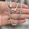 Rhodium Plated Basic Necklace, Rope Design, Polished, Rhodium Finish, 5.222.034.1.24 (04 MM Thickness, 24 Inches Length)