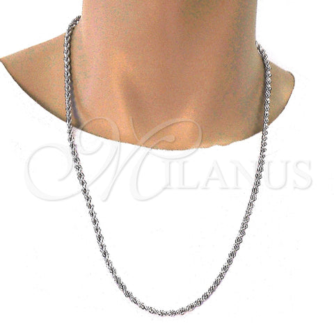 Rhodium Plated Basic Necklace, Rope Design, Polished, Rhodium Finish, 5.222.034.1.26 (04 MM Thickness, 26 Inches Length)