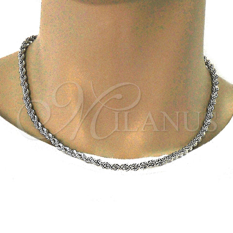 Rhodium Plated Basic Necklace, Rope Design, Polished, Rhodium Finish, 5.222.033.1.16 (05 MM Thickness, 16 Inches Length)