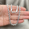 Rhodium Plated Basic Necklace, Rope Design, Polished, Rhodium Finish, 5.222.033.1.18 (05 MM Thickness, 18 Inches Length)