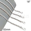 Rhodium Plated Basic Necklace, Rope Design, Polished, Rhodium Finish, 5.222.033.1.18 (05 MM Thickness, 18 Inches Length)