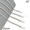 Rhodium Plated Basic Necklace, Rope Design, Polished, Rhodium Finish, 5.222.033.1.20 (05 MM Thickness, 20 Inches Length)