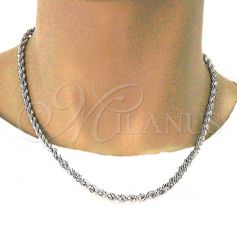 Rhodium Plated Basic Necklace, Rope Design, Polished, Rhodium Finish, 5.222.033.1.22 (05 MM Thickness, 22 Inches Length)
