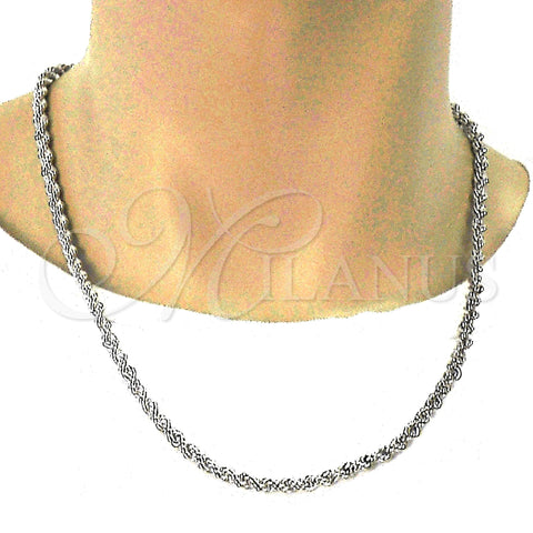 Rhodium Plated Basic Necklace, Rope Design, Polished, Rhodium Finish, 5.222.033.1.24 (05 MM Thickness, 24 Inches Length)