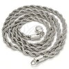 Rhodium Plated Basic Necklace, Rope Design, Polished, Rhodium Finish, 5.222.033.1.24 (05 MM Thickness, 24 Inches Length)