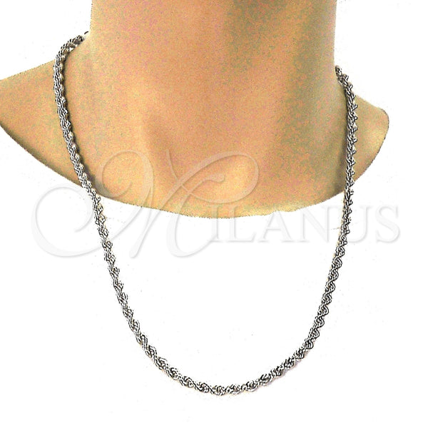 White Gold Filled Necklace — Basic Necklace Rope Design Polished 5. 05 MM — alternate product view — SKU 109762 | Oro Laminado Blanco collar — básico Necklace Rope diseño pulido 5. 05 MM — SKU 109762