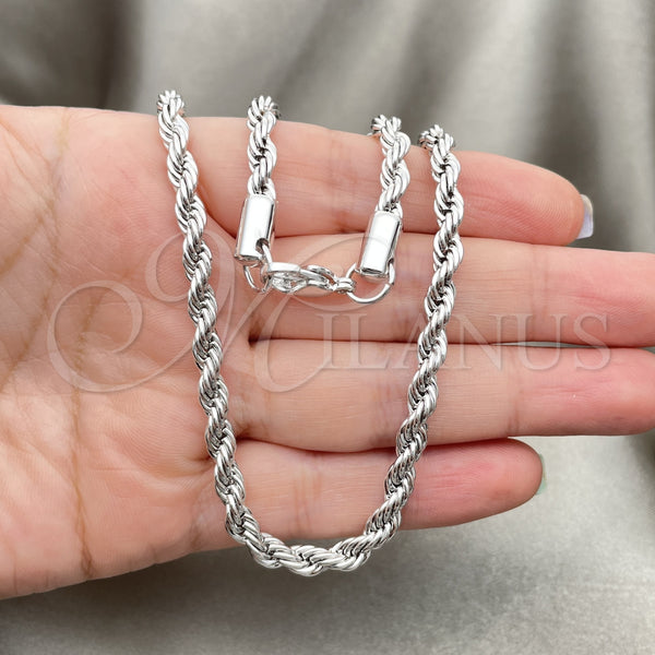 Rhodium Plated Basic Necklace, Rope Design, Polished, Rhodium Finish, 5.222.033.1.26 (05 MM Thickness, 26 Inches Length)