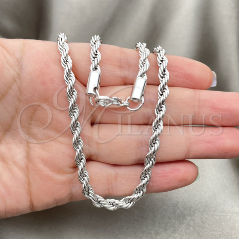 Rhodium Plated Basic Necklace, Rope Design, Polished, Rhodium Finish, 5.222.033.1.26 (05 MM Thickness, 26 Inches Length)
