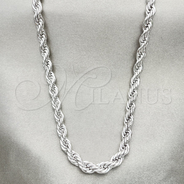 Rhodium Plated Basic Necklace, Rope Design, Polished, Rhodium Finish, 5.222.033.1.28 (05 MM Thickness, 28 Inches Length)
