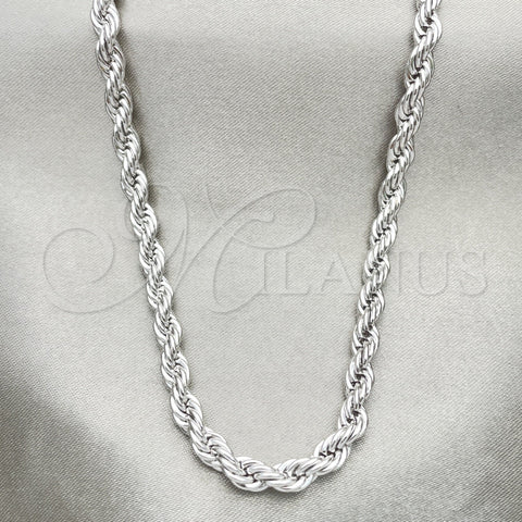 Rhodium Plated Basic Necklace, Rope Design, Polished, Rhodium Finish, 5.222.033.1.28 (05 MM Thickness, 28 Inches Length)