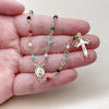 Oro Laminado Thin Rosary, Gold Filled Style Guadalupe and Crucifix Design, with Multicolor Azavache, Polished, Golden Finish, 09.63.0103.1.18