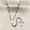 Oro Laminado Thin Rosary, Gold Filled Style Guadalupe and Crucifix Design, with Multicolor Azavache, Polished, Golden Finish, 09.63.0103.1.18