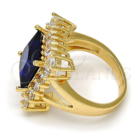 Oro Laminado Multi Stone Ring, Gold Filled Style Baguette Design, with Tanzanite and White Cubic Zirconia, Polished, Golden Finish, 01.205.0012.2.07 (Size 7)