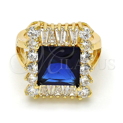 Oro Laminado Multi Stone Ring, Gold Filled Style with Tanzanite and White Cubic Zirconia, Polished, Golden for wholesale, main product view