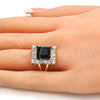 Oro Laminado Multi Stone Ring, Gold Filled Style with Black and White Cubic Zirconia, Polished, Golden Finish, 01.205.0012.3.08 (Size 8)