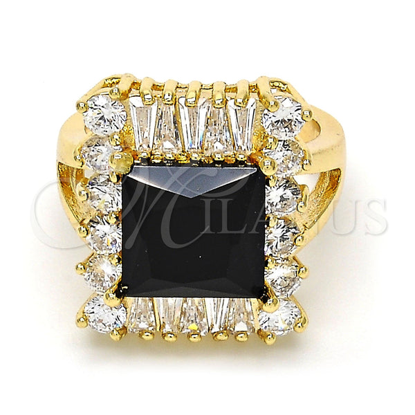 Oro Laminado Multi Stone Ring, Gold Filled Style with Black and White Cubic Zirconia, Polished, Golden Finish, 01.205.0012.3.08 (Size 8)
