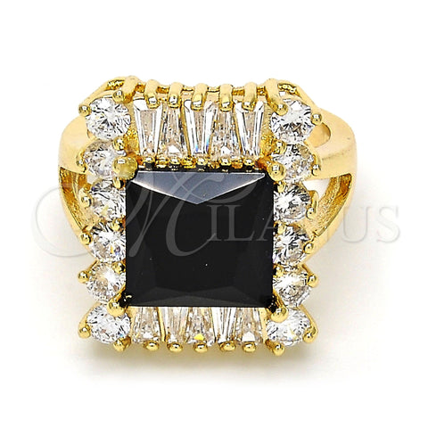 Oro Laminado Multi Stone Ring, Gold Filled Style with Black and White Cubic Zirconia, Polished, Golden Finish, 01.205.0012.3.08 (Size 8)
