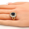 Oro Laminado Multi Stone Ring, Gold Filled Style Flower Design, with Tanzanite and White Cubic Zirconia, Polished, Golden Finish, 01.205.0010.2.08 (Size 8)