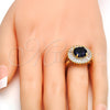 Oro Laminado Multi Stone Ring, Gold Filled Style Flower Design, with Tanzanite and White Cubic Zirconia, Polished, Golden Finish, 01.205.0010.2.08 (Size 8)