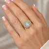 Oro Laminado Multi Stone Ring, Gold Filled Style Flower and Baguette Design, with White Cubic Zirconia, Polished, Golden Finish, 01.205.0010.4.08 (Size 8)