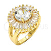 Oro Laminado Multi Stone Ring, Gold Filled Style Flower and Baguette Design, with White Cubic Zirconia, Polished, Golden Finish, 01.205.0010.4.08 (Size 8)