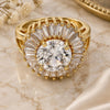 Oro Laminado Multi Stone Ring, Gold Filled Style Flower and Baguette Design, with White Cubic Zirconia, Polished, Golden Finish, 01.205.0010.4.08 (Size 8)