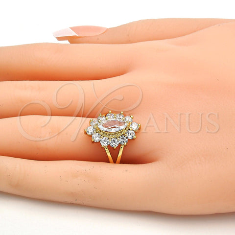 Oro Laminado Multi Stone Ring, Gold Filled Style with White Cubic Zirconia, Polished, Golden Finish, 01.205.0003.08 (Size 8)