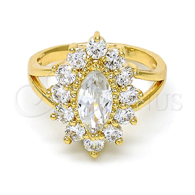Oro Laminado Multi Stone Ring, Gold Filled Style with White Cubic Zirconia, Polished, Golden Finish for wholesale, main product view