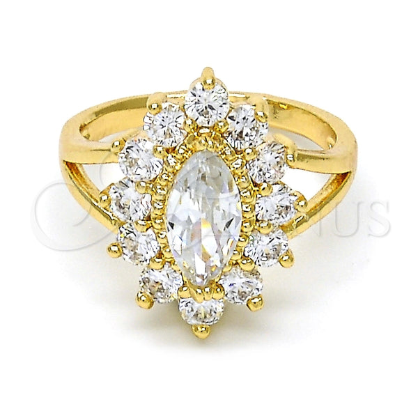 Oro Laminado Multi Stone Ring, Gold Filled Style with White Cubic Zirconia, Polished, Golden Finish, 01.205.0003.09 (Size 9)
