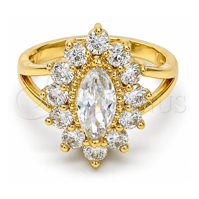 Oro Laminado Multi Stone Ring, Gold Filled Style with White Cubic Zirconia, Polished, Golden Finish, 01.205.0003.09 (Size 9)